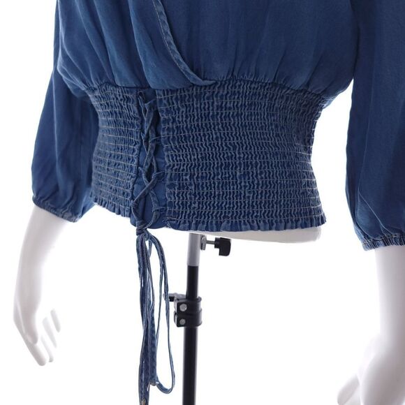 Haute Monde Junior's Size Small Solid Blue Tencel Denim Shirt - Picture 2 of 9